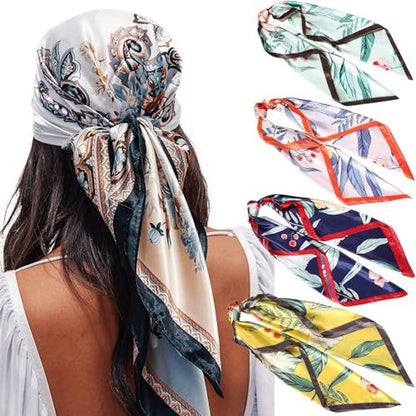 ✨ 4-Piece Premium Satin Square Head Scarf Set (35" x 35") 🧣