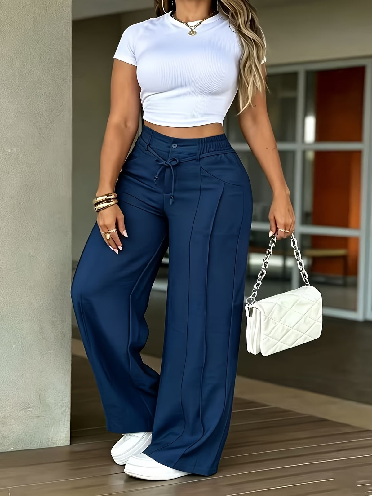 🌿 High-Rise Wide-Leg Drawstring Lounge Pants