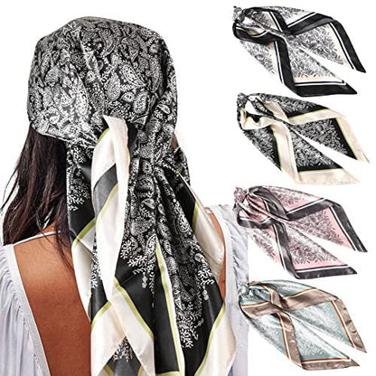 ✨ 4-Piece Premium Satin Square Head Scarf Set (35" x 35") 🧣