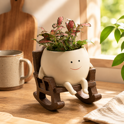 Handmade Smiling Face Planter 🪵🌱