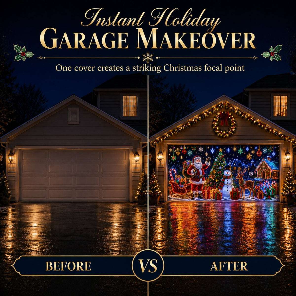 ⏳ Last Day 49% OFF – 🎄Oversized Christmas Wonderland Garage Door Cover | Neon-Inspired Santa Village Artwork with Snowman, Reindeer, Tree & Gingerbread House Details ✨