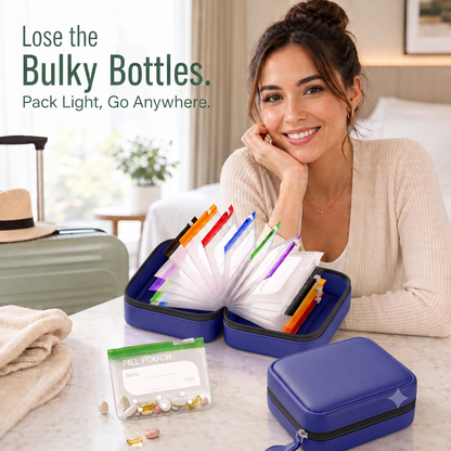 🧳 Smart Pill Organizer Pouch | 14 Color-Coded Bags