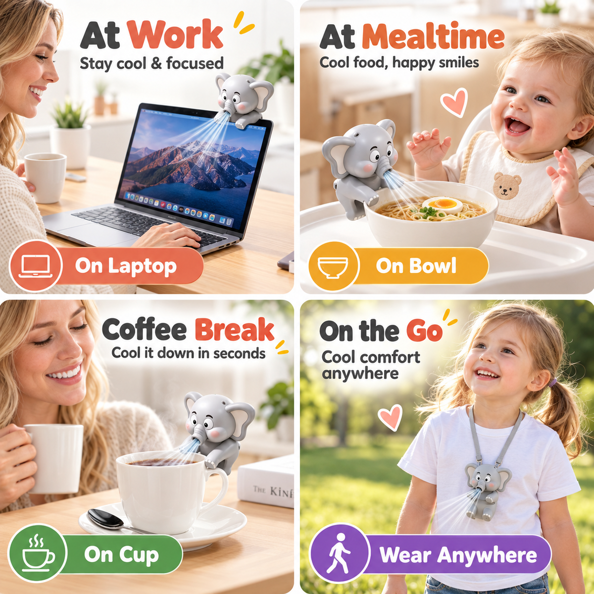 Cute Cartoon Baby Food Cooling Fan & Bowl-Edge Air Blower 🐘🍲