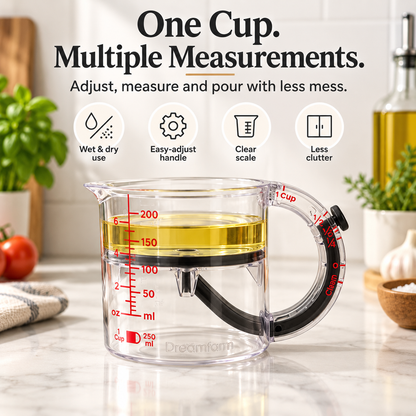 🥣 Adjustable Measuring Cup with Built-In Scraper – 1 Cup / 250 mL