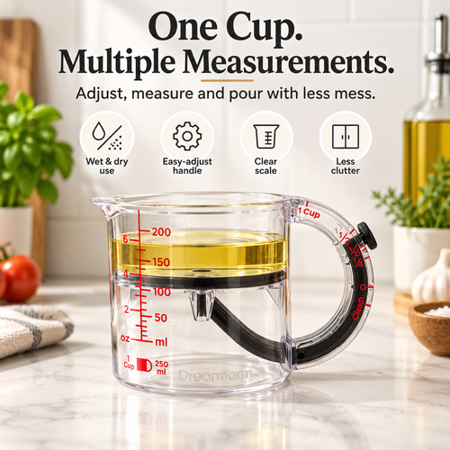 🥣 Adjustable Measuring Cup with Built-In Scraper – 1 Cup / 250 mL