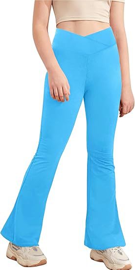 🤸‍♀️ Girls’ V-Cross High Waisted Flare Leggings – Ultra-Soft Stretch Yoga Bell Bottoms ✨