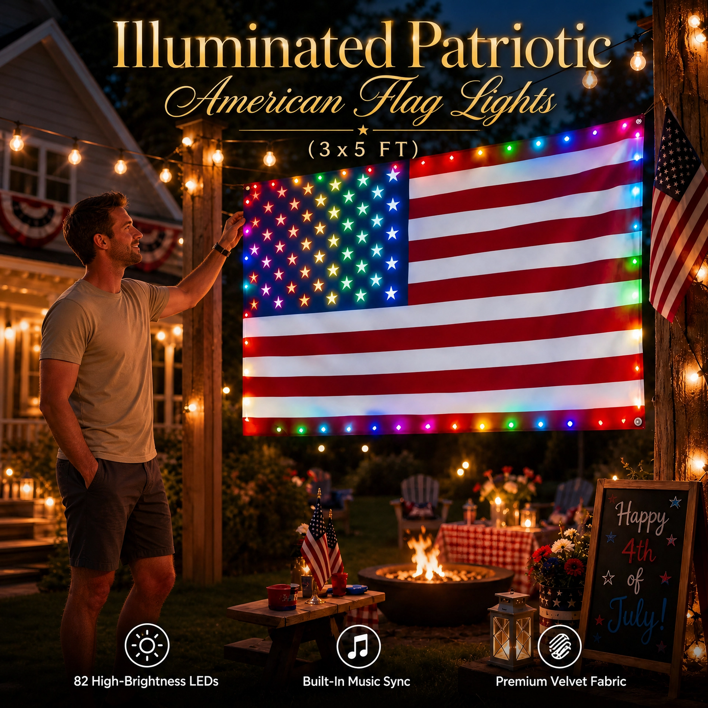 Illuminated Patriotic American Flag Lights (3x5 FT) ✨