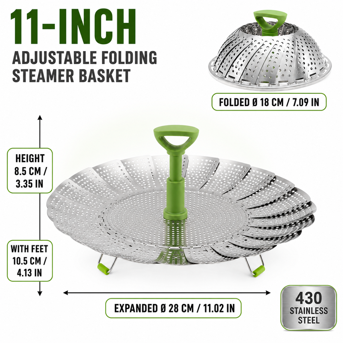 🥦 Multi-Functional Collapsible Veggie Steamer Basket, Strainer & Serving Bowl 🍲