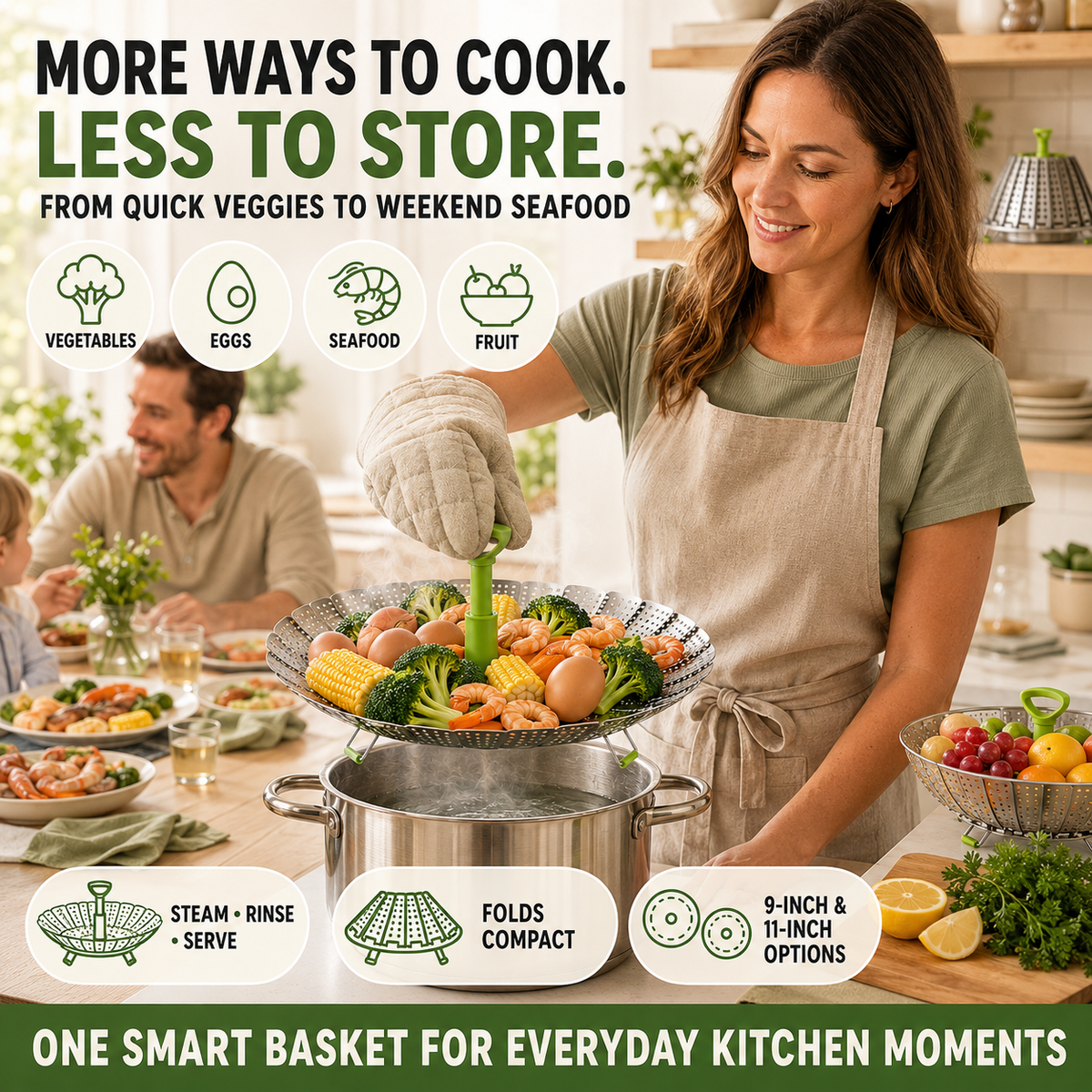 🥦 Multi-Functional Collapsible Veggie Steamer Basket, Strainer & Serving Bowl 🍲