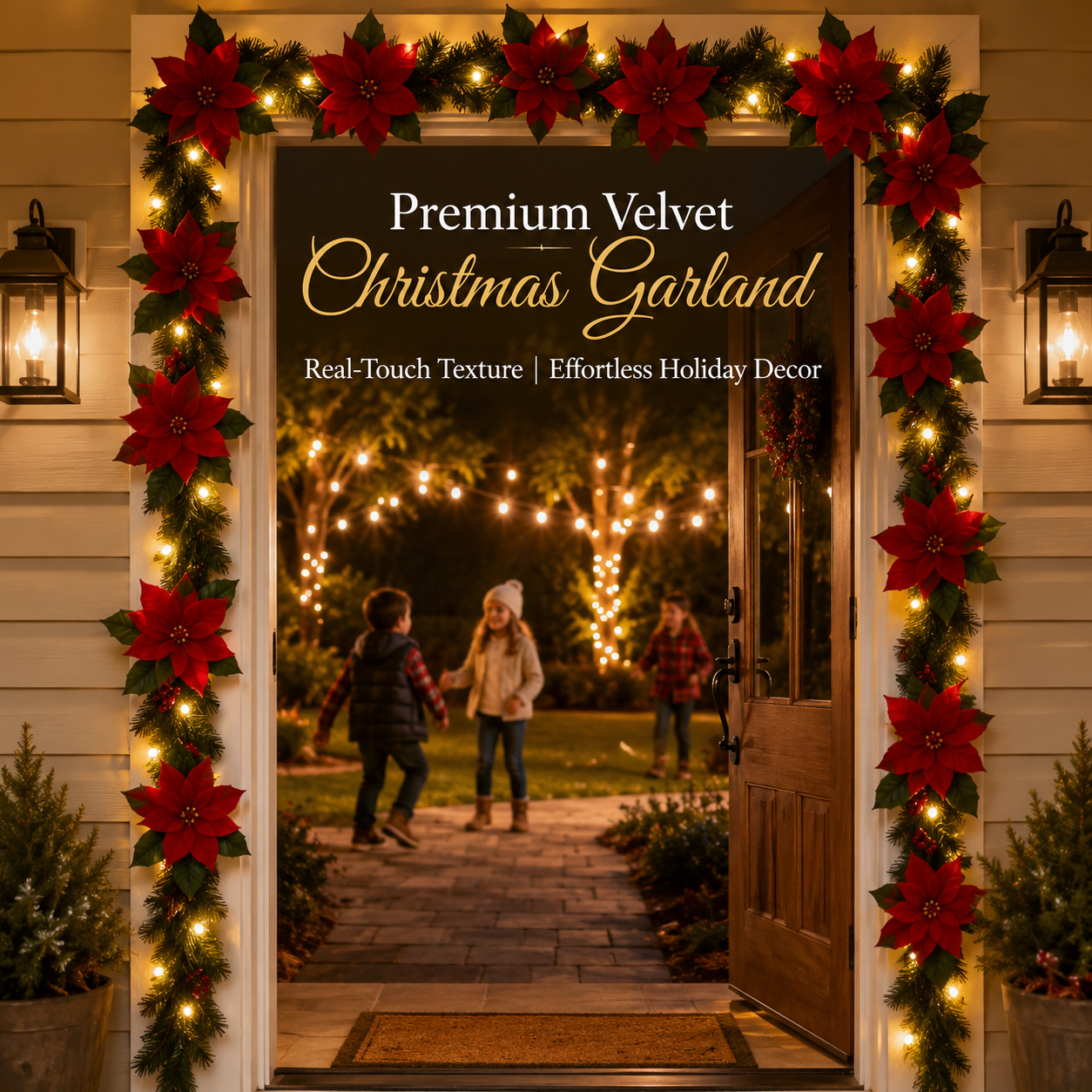 🌺 Everlasting Red Velvet Poinsettia Holiday Vine