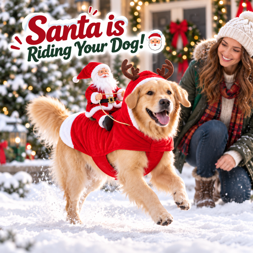 🎅 Christmas Dog Riding Santa Outfit - Funny Holiday Pet Apparel 🎁