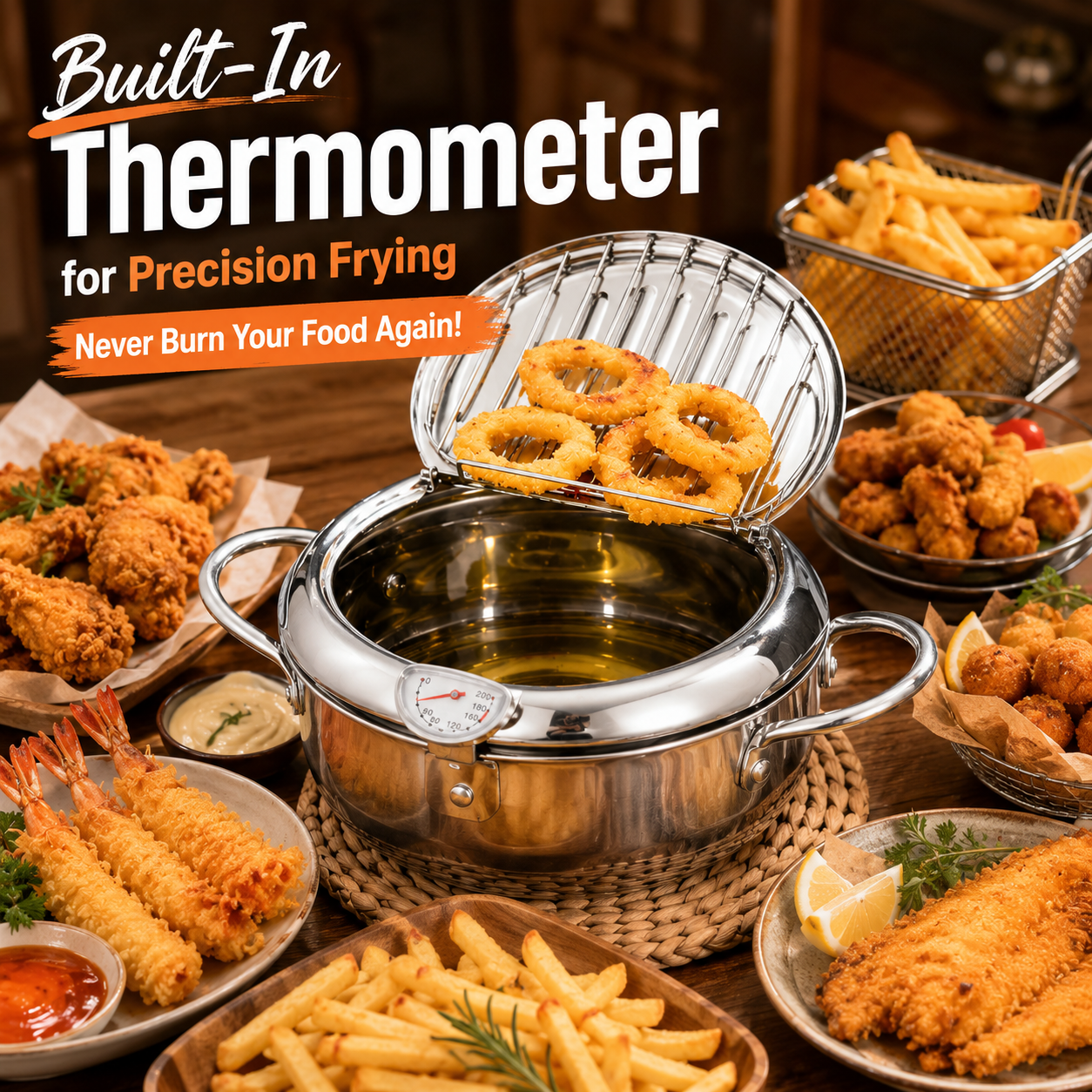 Stainless Steel Deep Fryer with Oil Filter and Thermometer 🌡️