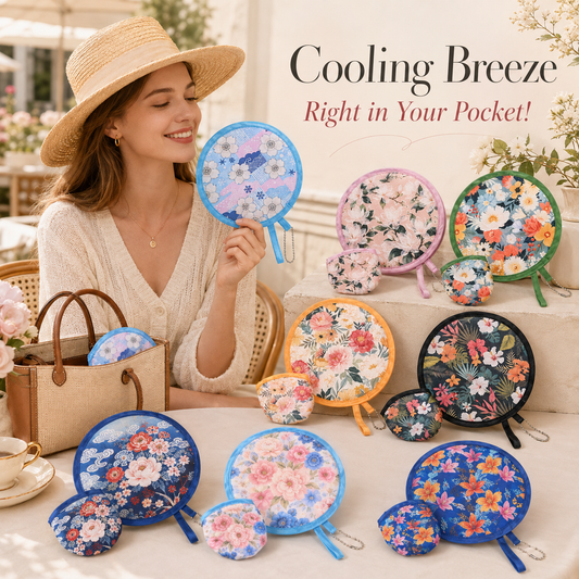 🌸 Portable Floral Foldable Hand Fan | Pocket Cooling Breeze with Pouch ✨
