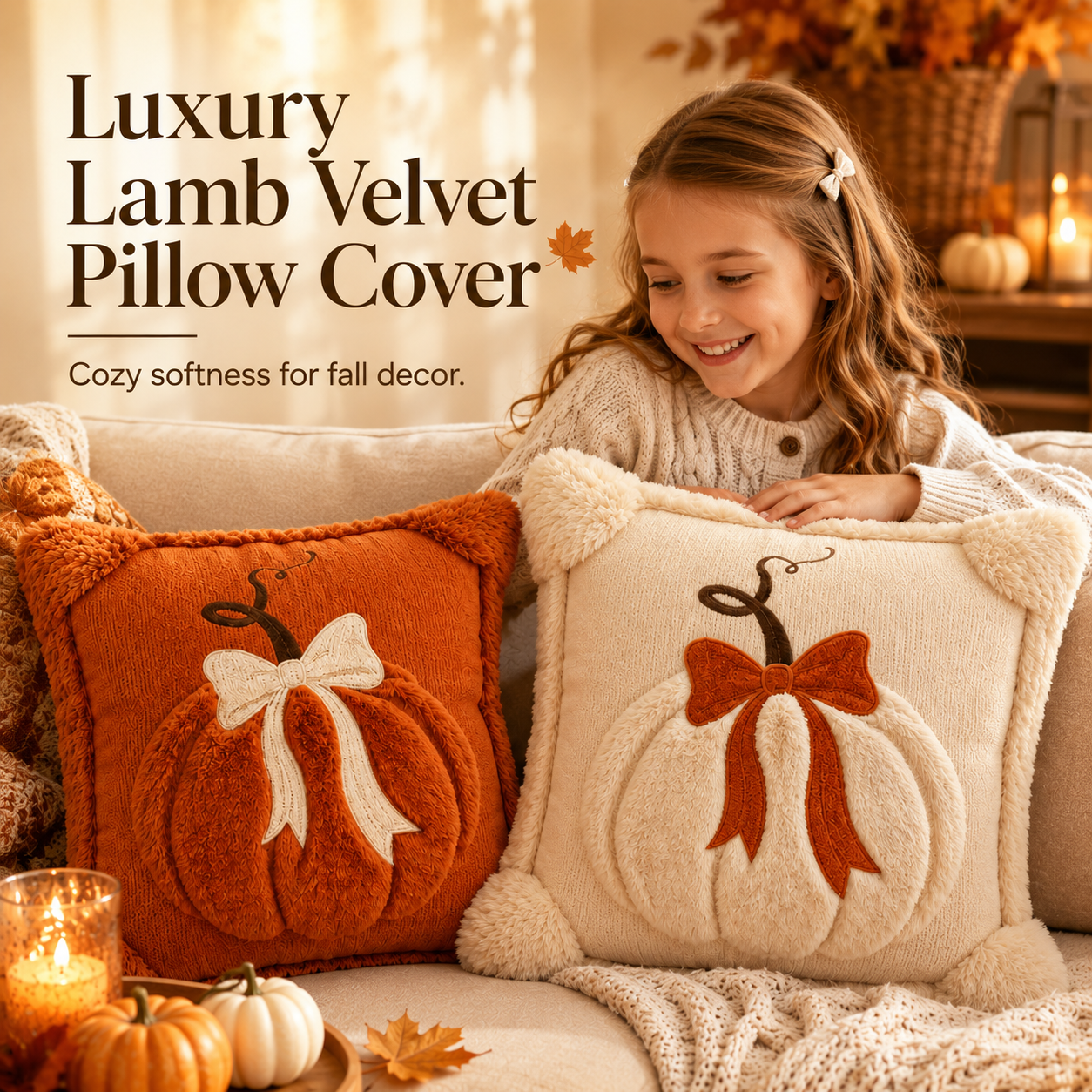 Cozy Pumpkin Bow Throw Pillow Cover 🎃 Perfect Autumn