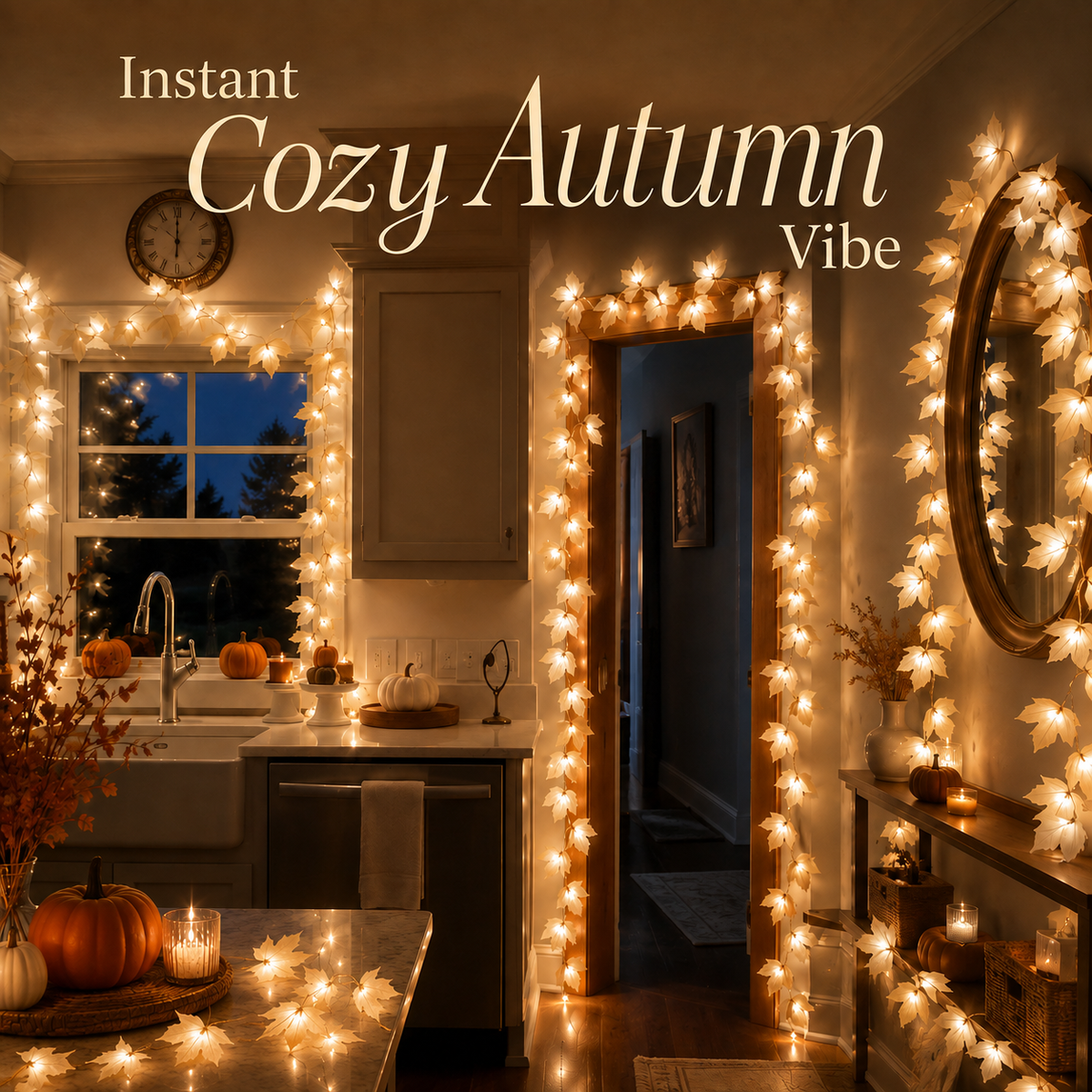 🍂 Instant Cozy Vibes Autumn Warm Maple Leaf LED String Lights