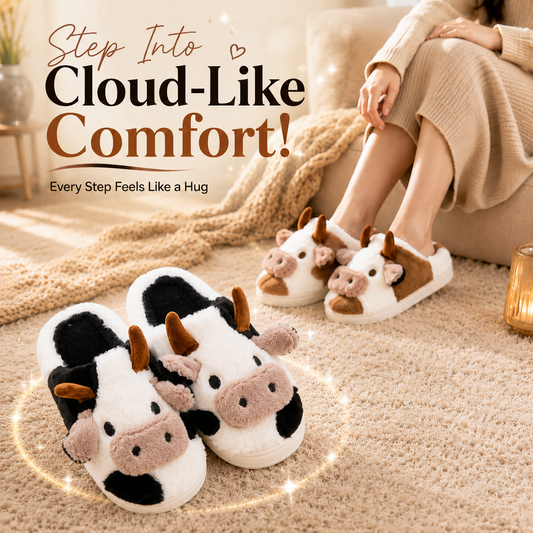 🐮 Cute Fluffy Cow Slippers | Your Daily Dose of Cozy & Smiles! ✨