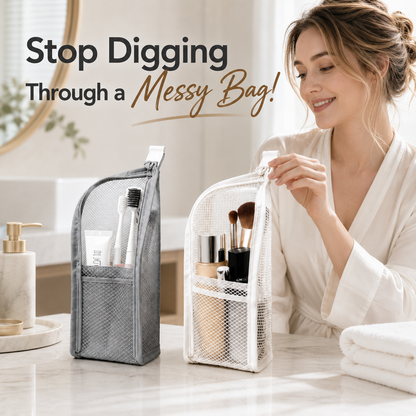 💧 Waterproof Upright Cosmetic Pouch with Crystal-Clear Mesh