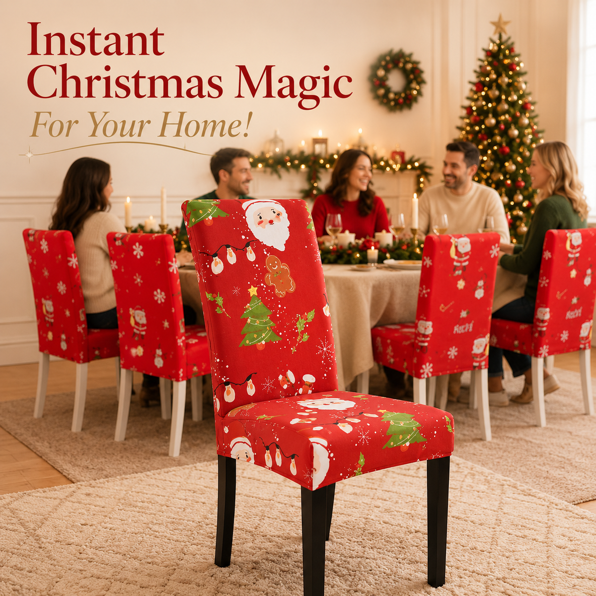 🎄 Elastic Christmas Dining Chair Cover – Soft, Washable & Festive Slipcover 🎅