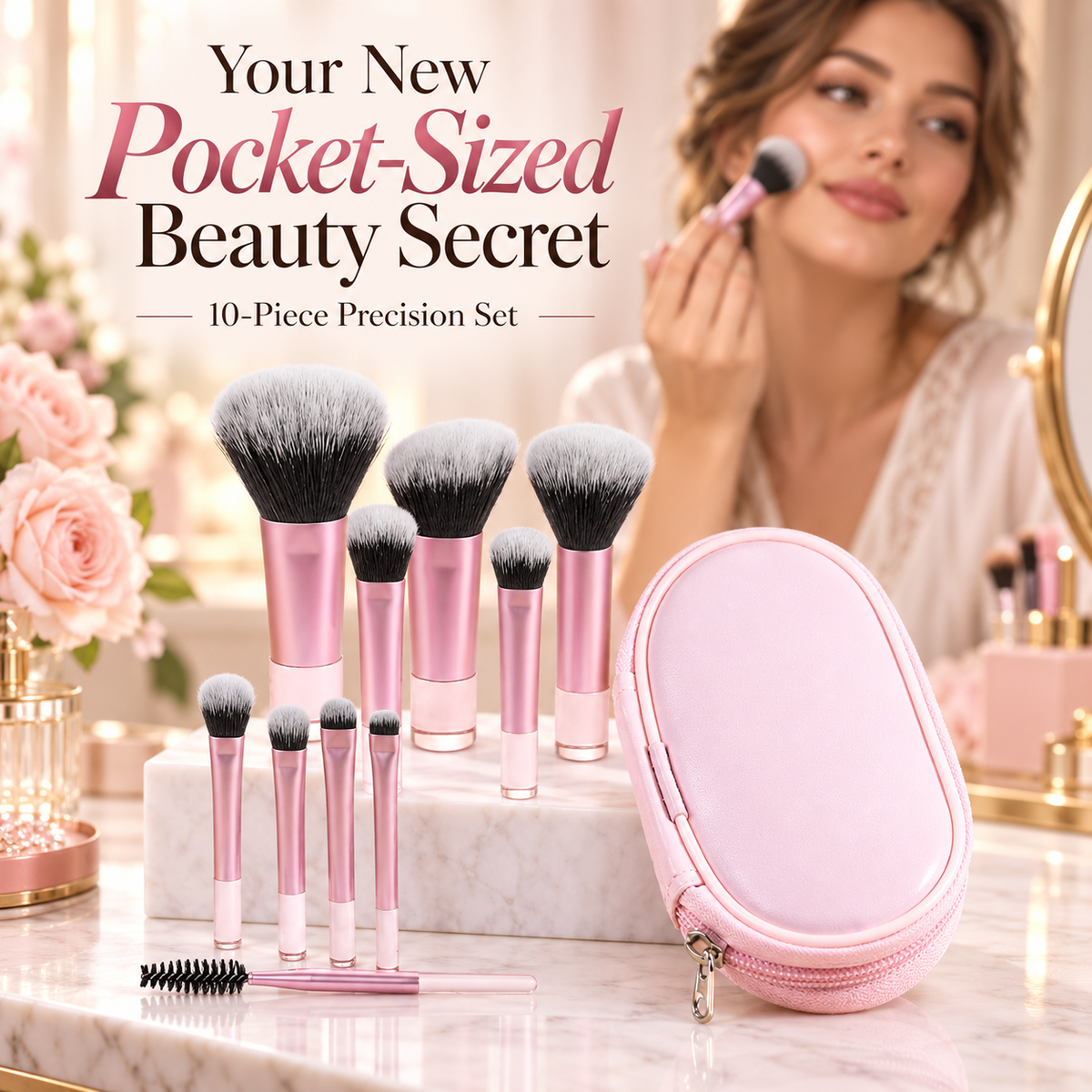 10-Piece Mini Portable Makeup Brush Set with Travel Capsule Case ✨
