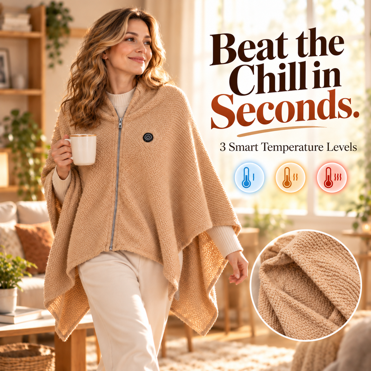 🔥 All-Day Warmth: 3-Mode USB Powered Electric Heating Shawl