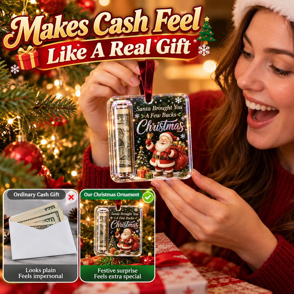 🔥🎄Christmas Cash Gift Ornament- Make Cash Feel Like A Real Christmas Gift💵