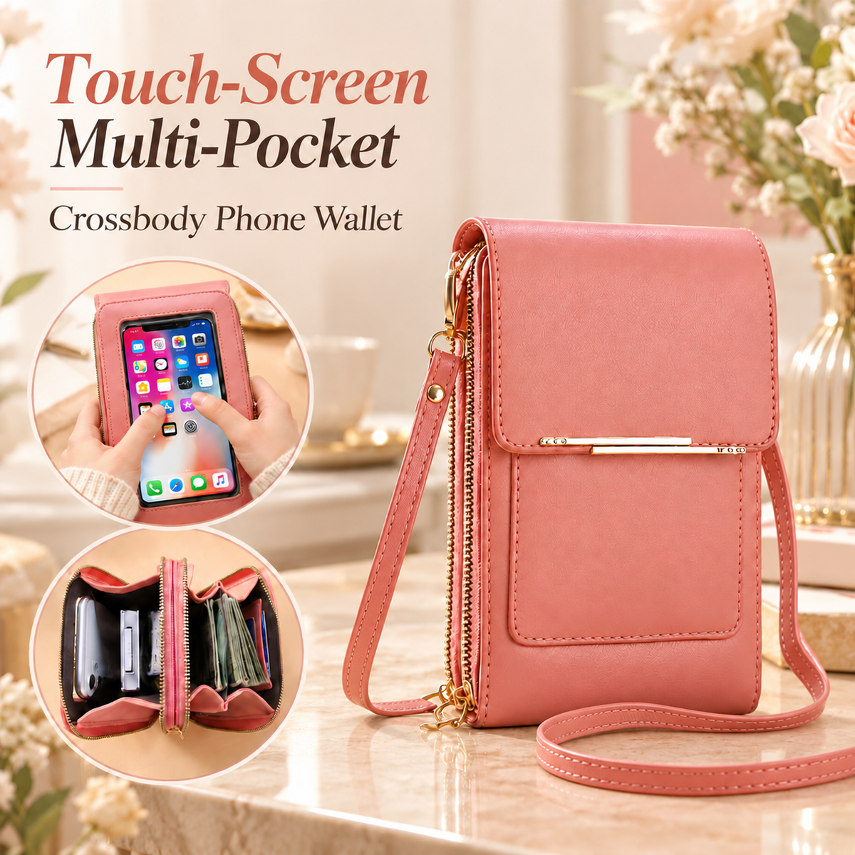 📱 Touch-Screen Multi-Pocket Crossbody Phone Bag