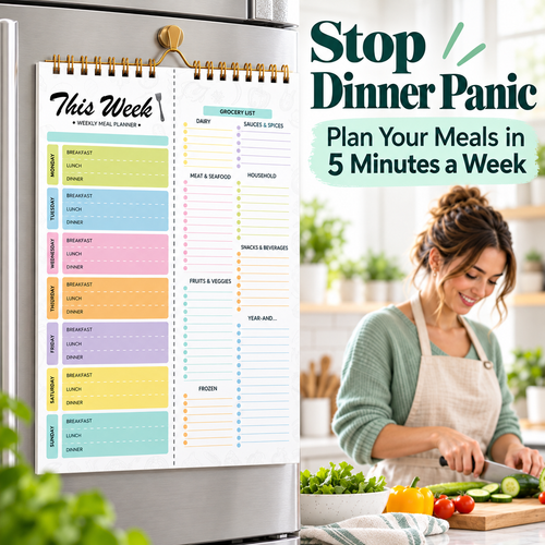 Weekly Meal Planner & Tear-Off Shopping List Notepad 🗓️