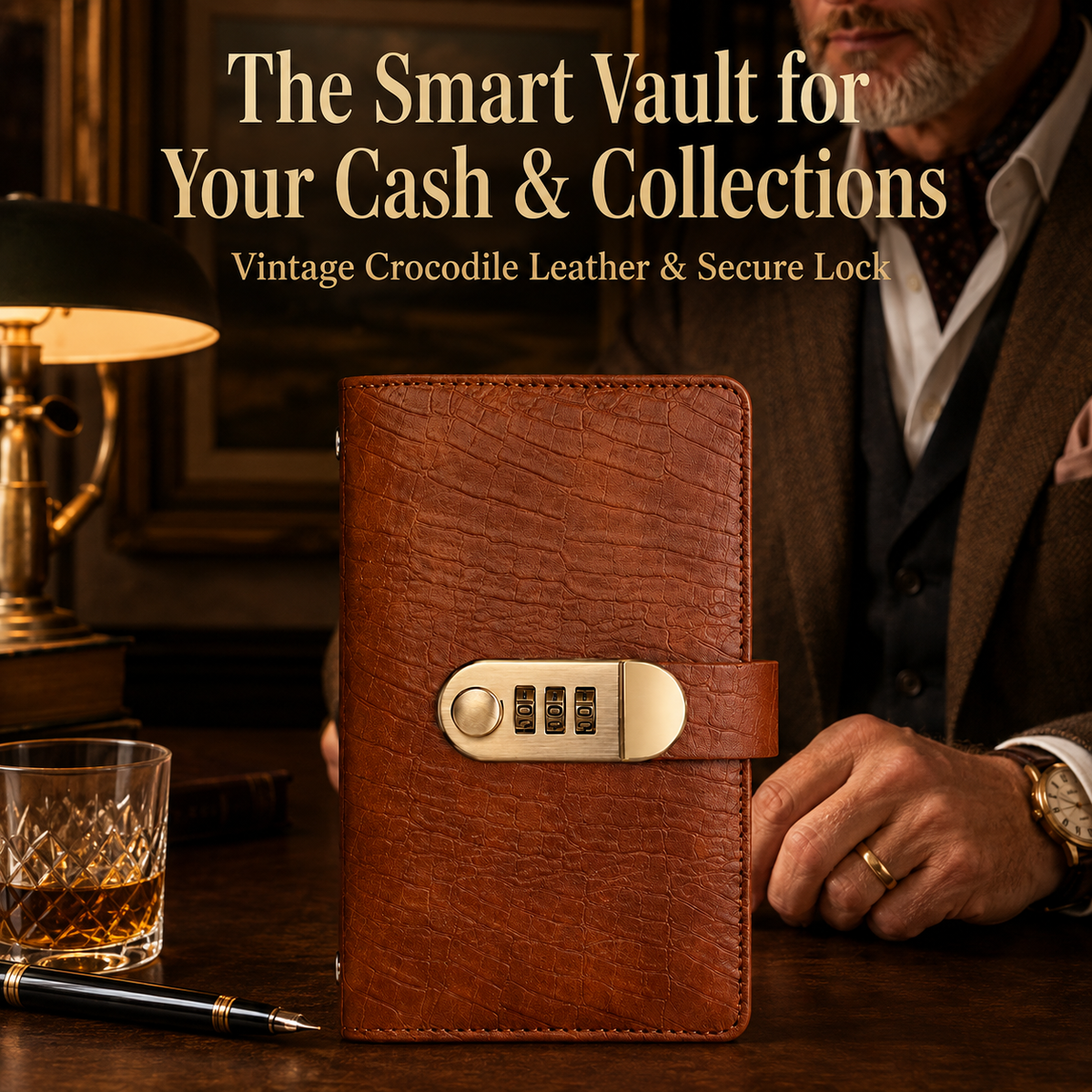 "Multi-Functional Vintage Crocodile Password Lock Cash & Currency Binder 💰🔒"