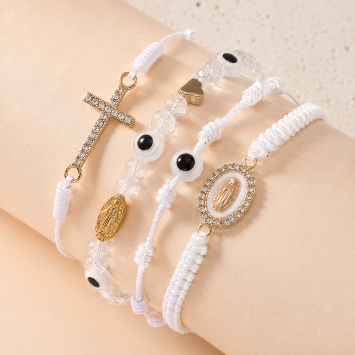 ✨ Aesthetic Multi-Layer Evil Eye & Cross Braided Bracelet Set