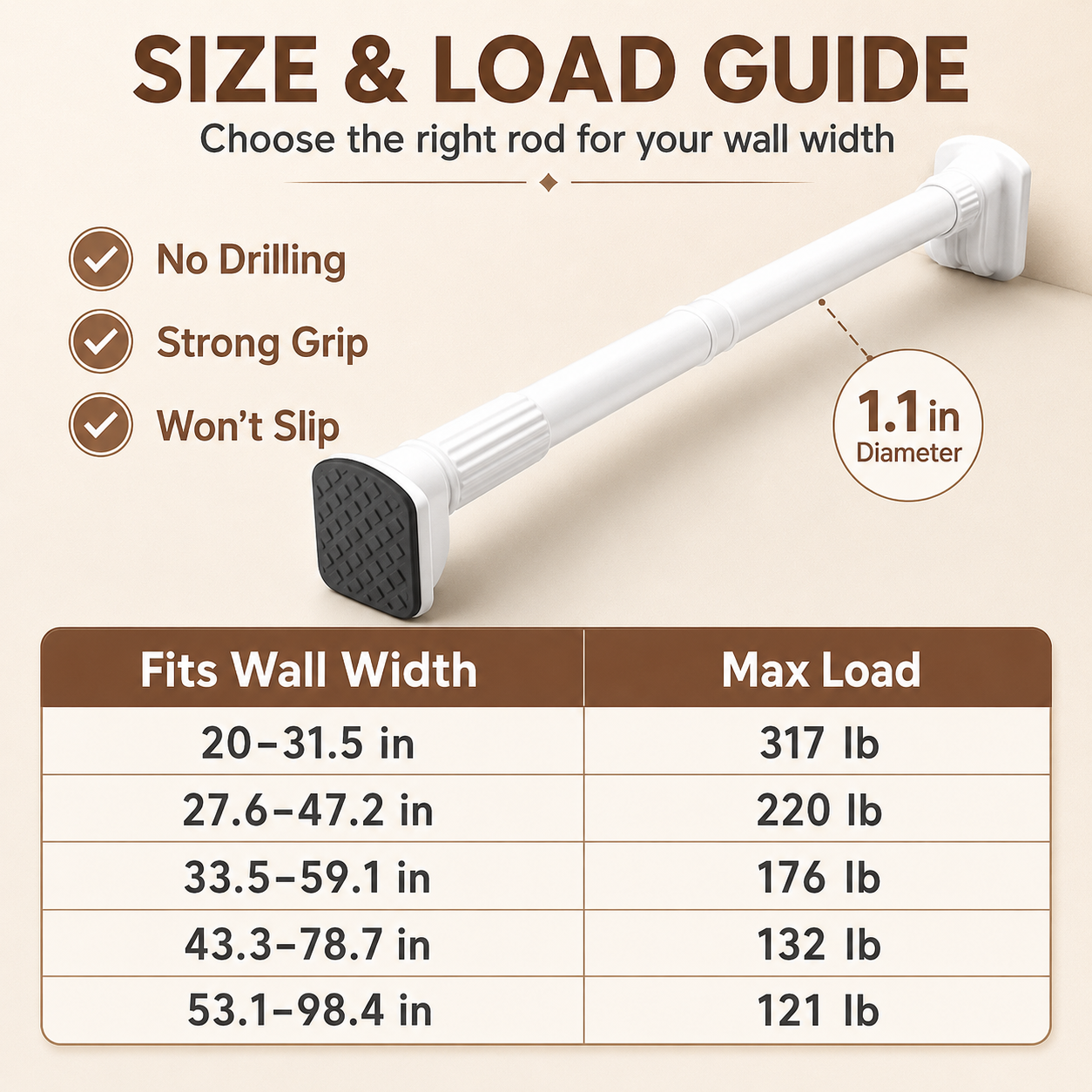 🔥 Heavy-Duty No-Drill Tension Drying Rod