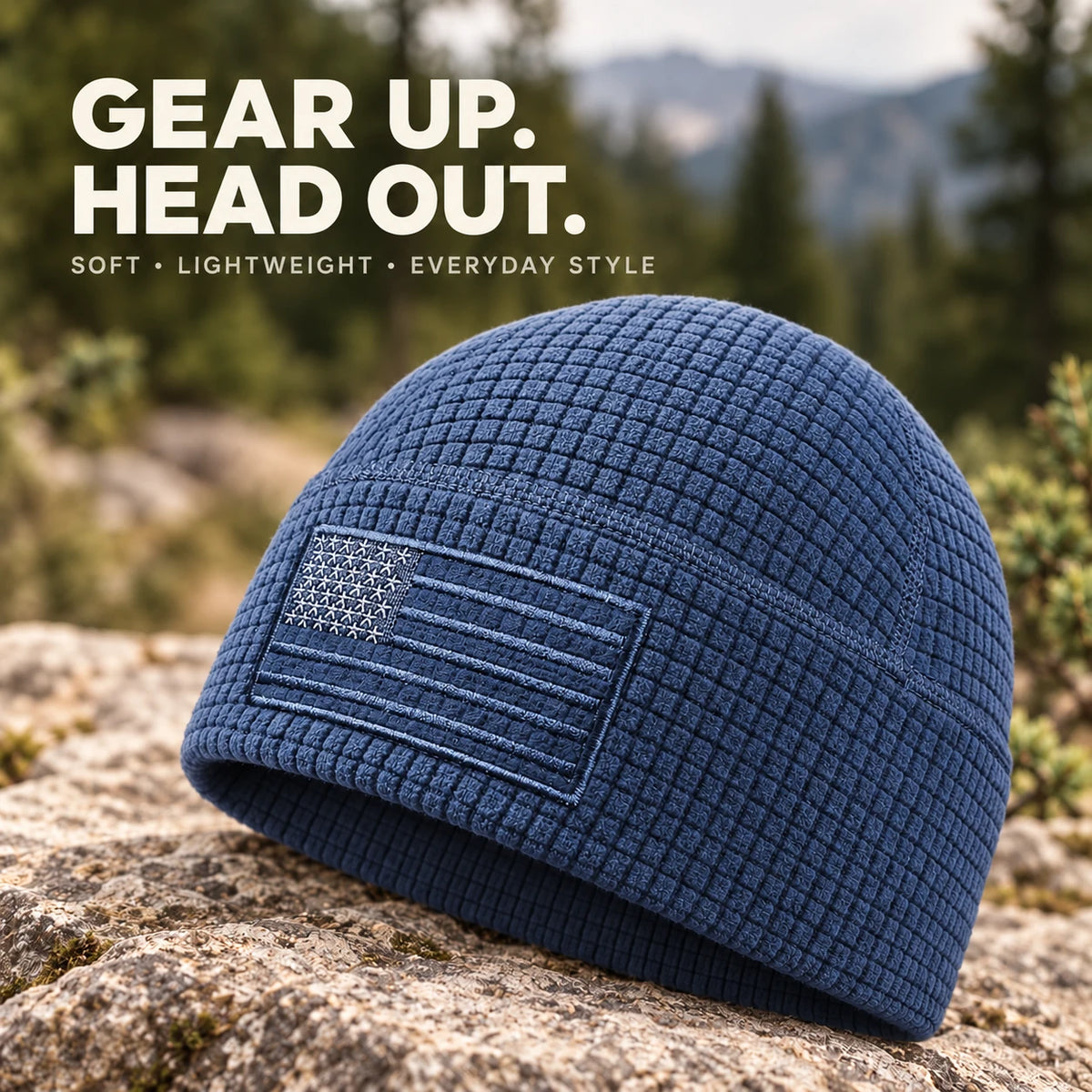 USA Flag Grid Fleece Beanie