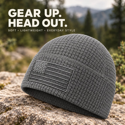 USA Flag Grid Fleece Beanie