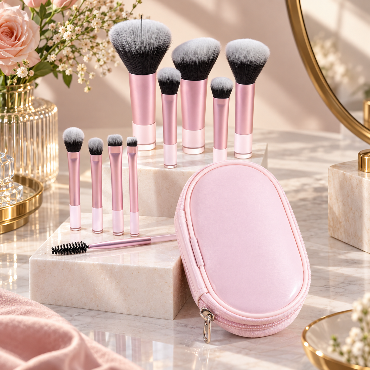 10-Piece Mini Portable Makeup Brush Set with Travel Capsule Case ✨