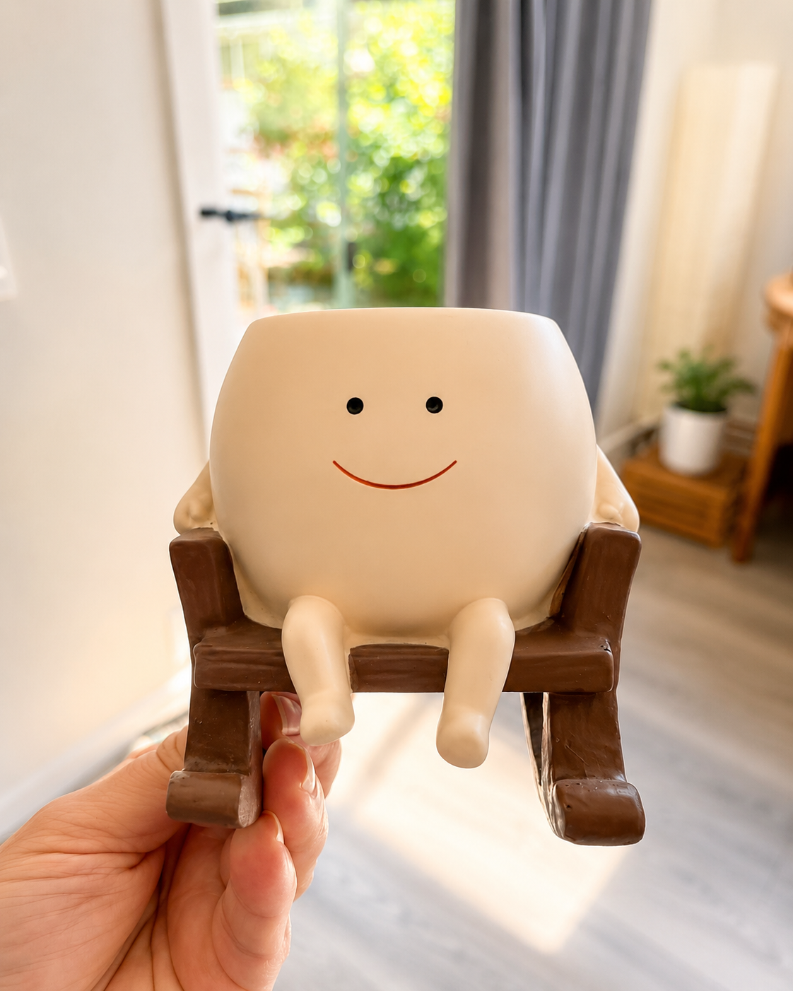 Handmade Smiling Face Planter 🪵🌱