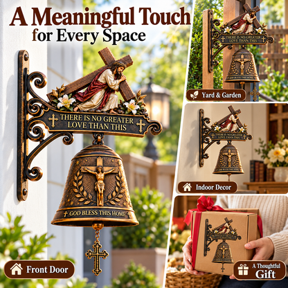 ✝️ Jesus Cross Christian Hanging Bell | “God Bless This Home” Rustic Faith-Inspired Door & Porch Decor