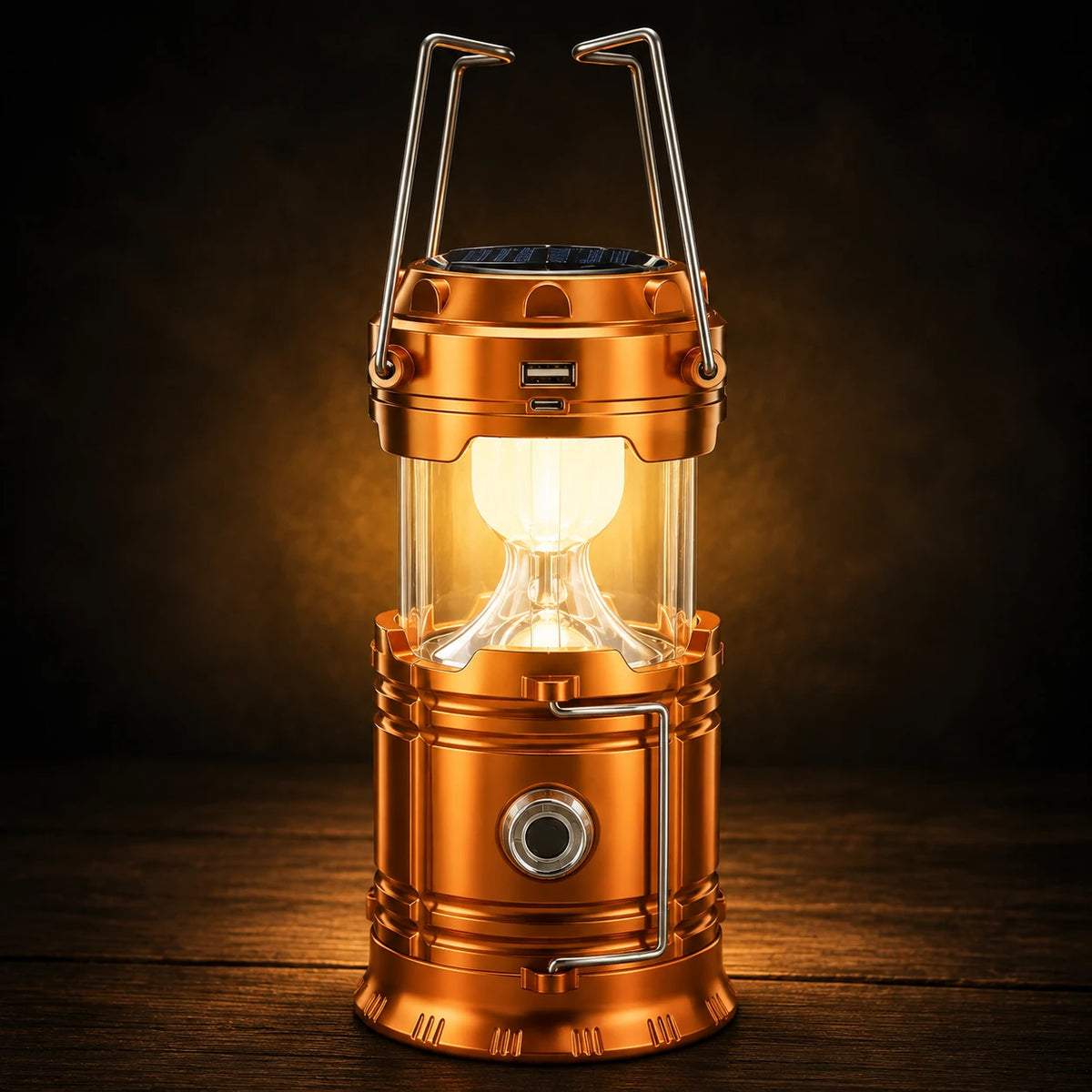 Collapsible Solar Rechargeable Camping Lantern with Magnetic Base & Hanging Hook