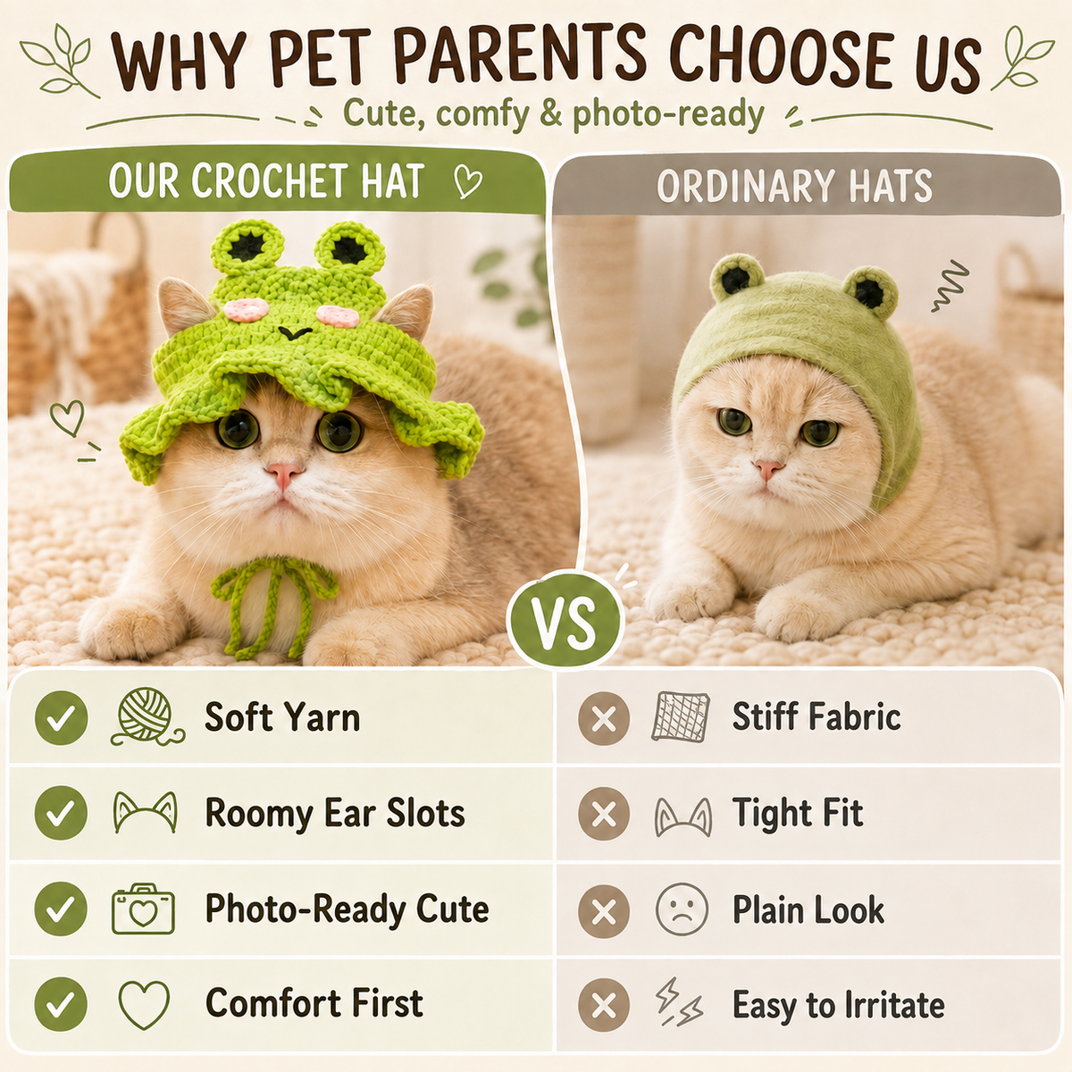 🐸 Cute Crochet Frog & Cat Bucket Hat