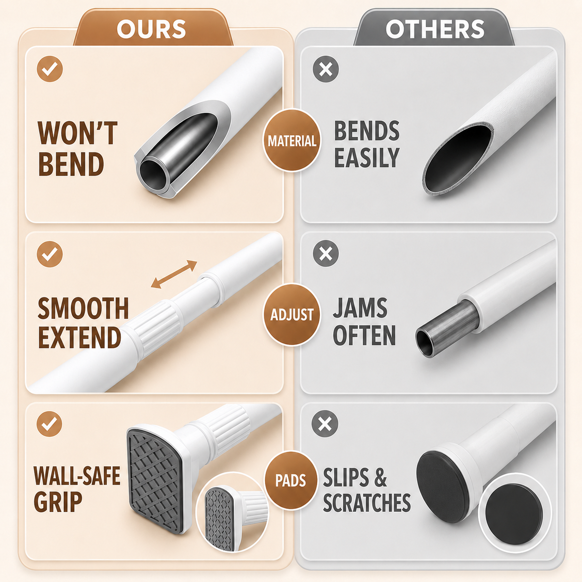 🔥 Heavy-Duty No-Drill Tension Drying Rod