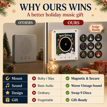 🎄 Retro Christmas Vinyl Fridge Music Magnet Player with 9 NFC Discs 🎶