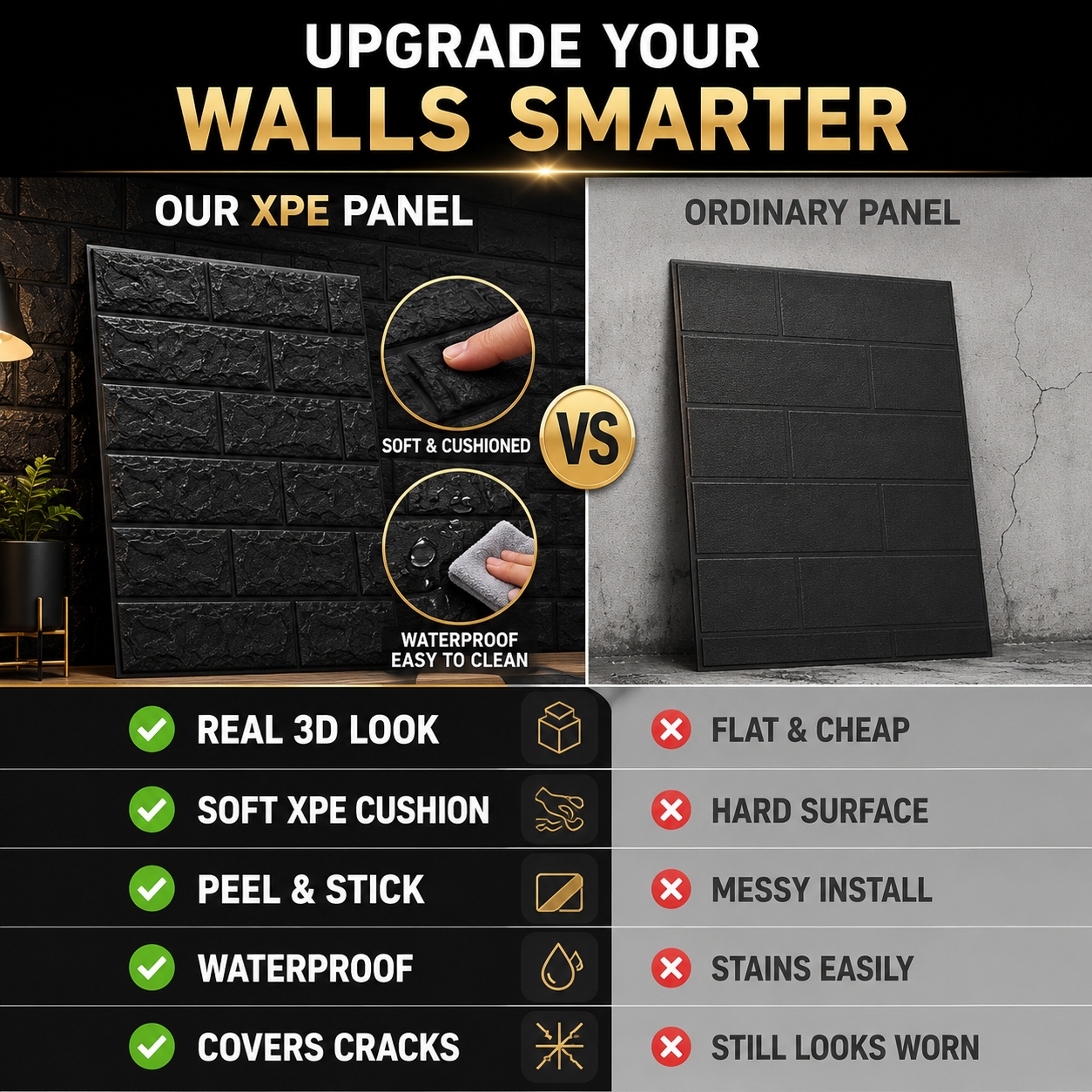 [20 Pack] 3D Faux Brick Wall Panels