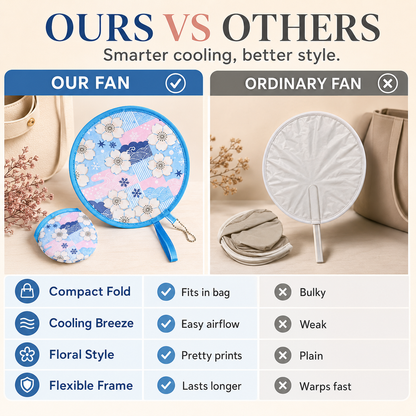 🌸 Portable Floral Foldable Hand Fan | Pocket Cooling Breeze with Pouch ✨