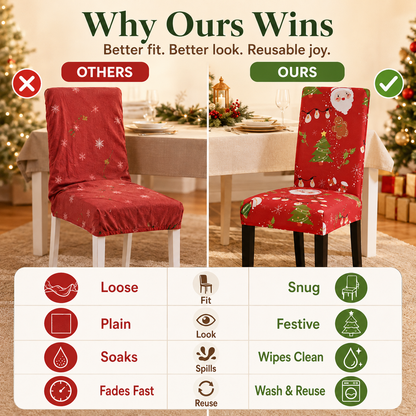 🎄 Elastic Christmas Dining Chair Cover – Soft, Washable & Festive Slipcover 🎅