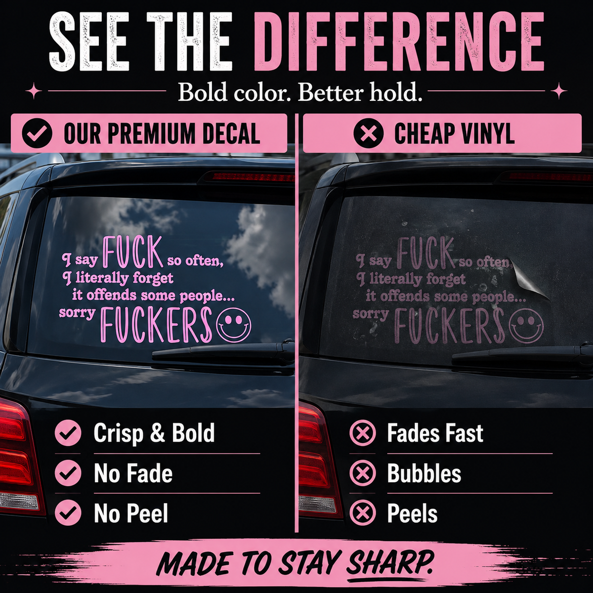 [5-Pack] 😈 Funny Pink Vinyl Car Decals - Sarcastic Quote Bumper Stickers
