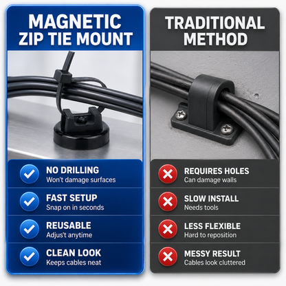 🧲 Heavy-Duty Magnetic Cable Mounts with Zip Tie Base
