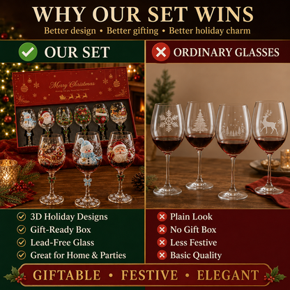 🎨 Deluxe  Sculpted Christmas Wine Glass Set (6-Piece) — Luxury Gift Box