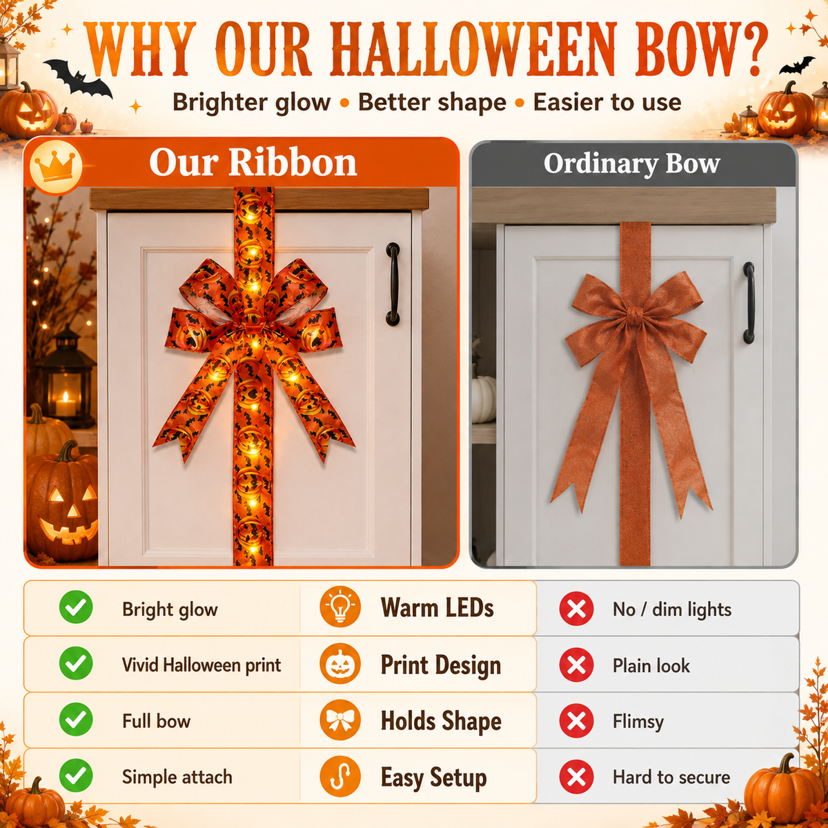 🎃LED Halloween Door & Cabinet Bows