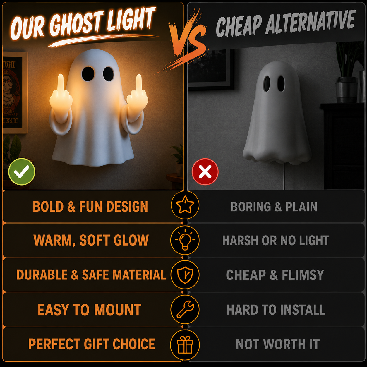 👻 Mood Off, Light On! Middle Finger Ghost Ambient Wall Light 💡