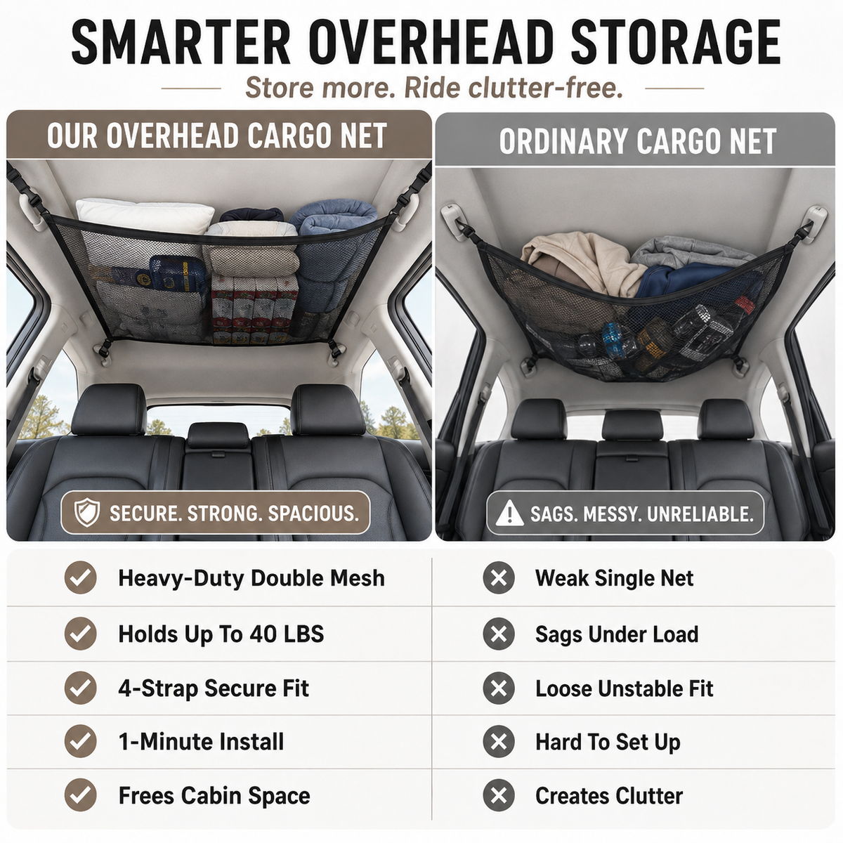 🚗 Car Ceiling Storage Net with Zipper