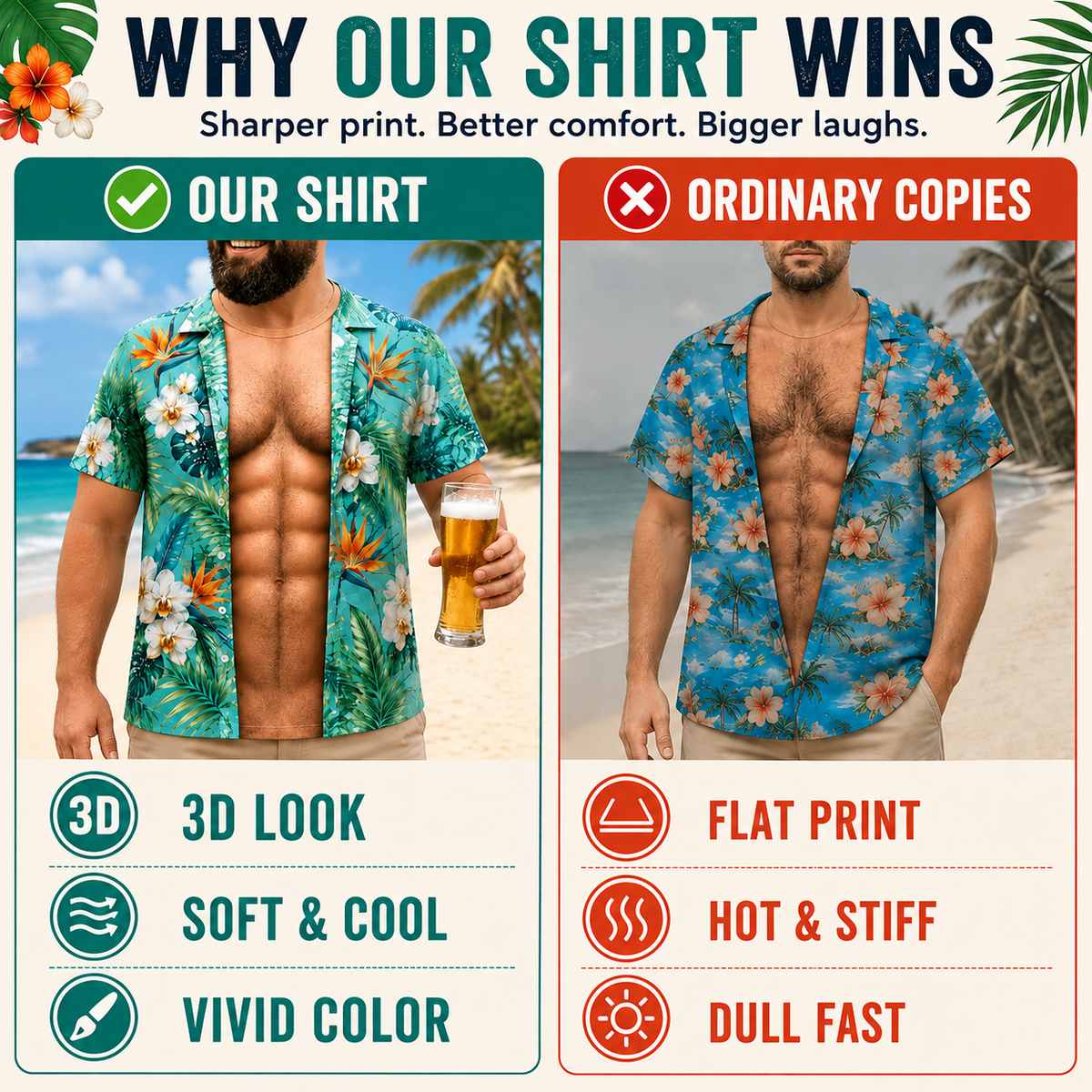 3D Hairy Chest Hawaiian Novelty Tee 🌴😂