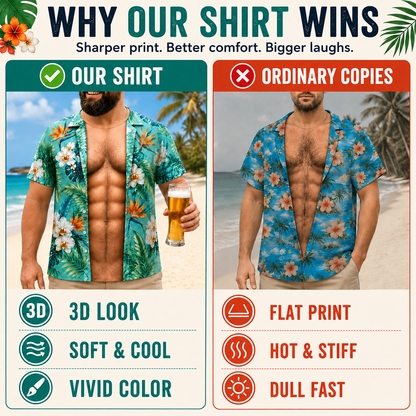 3D Hairy Chest Hawaiian Novelty Tee 🌴😂